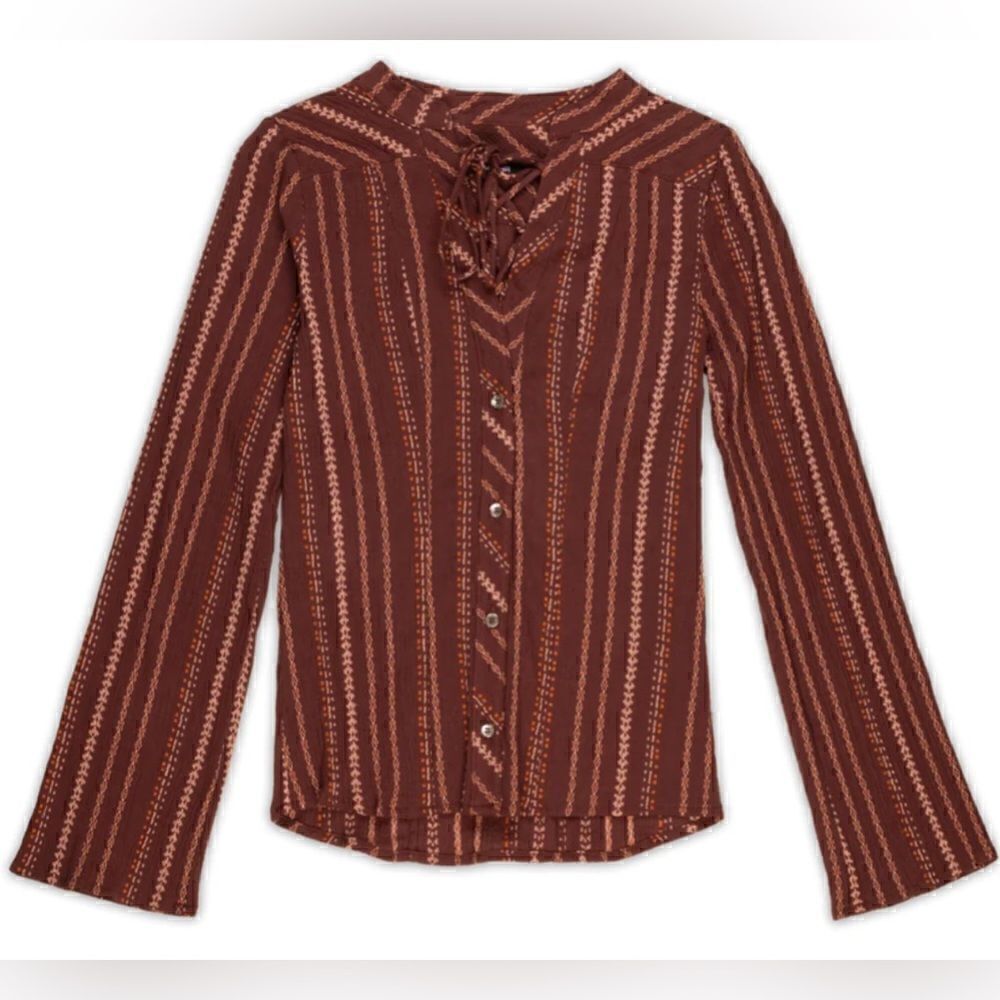 SMKFLWR Burgundy Red Striped Pretty Long Sleeved Top